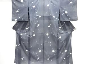 紗透かし織　花模様小紋着物